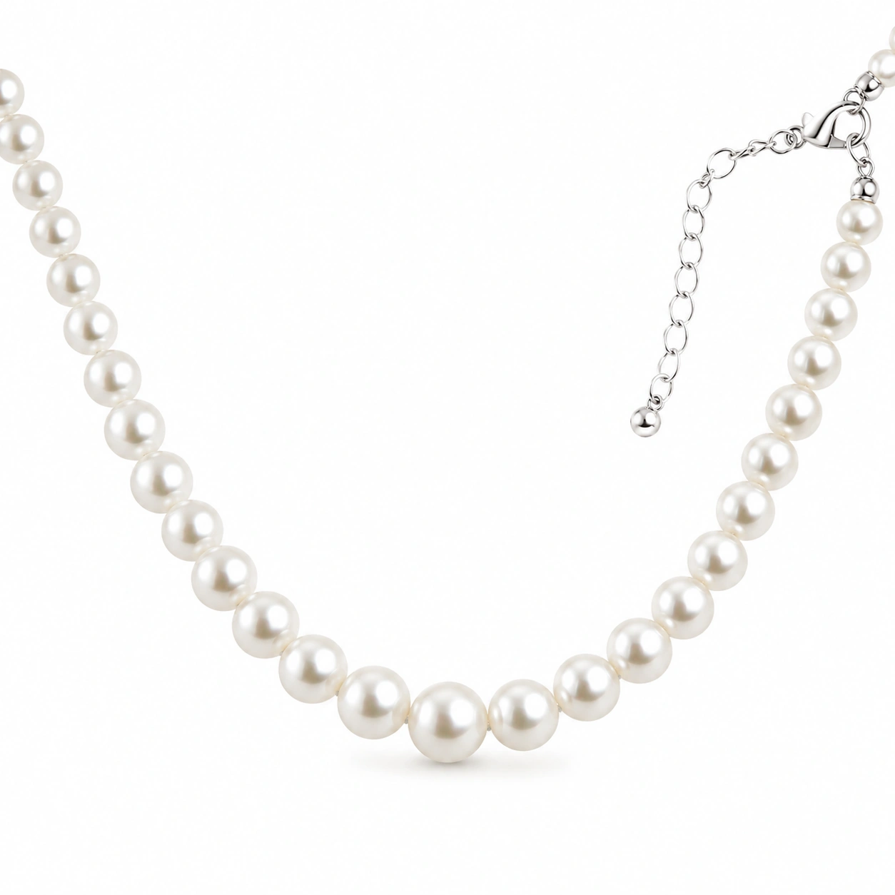 Elegante weiße Perlenkette mit verstellbarer Länge und Karabinerverschluss-ecoformia