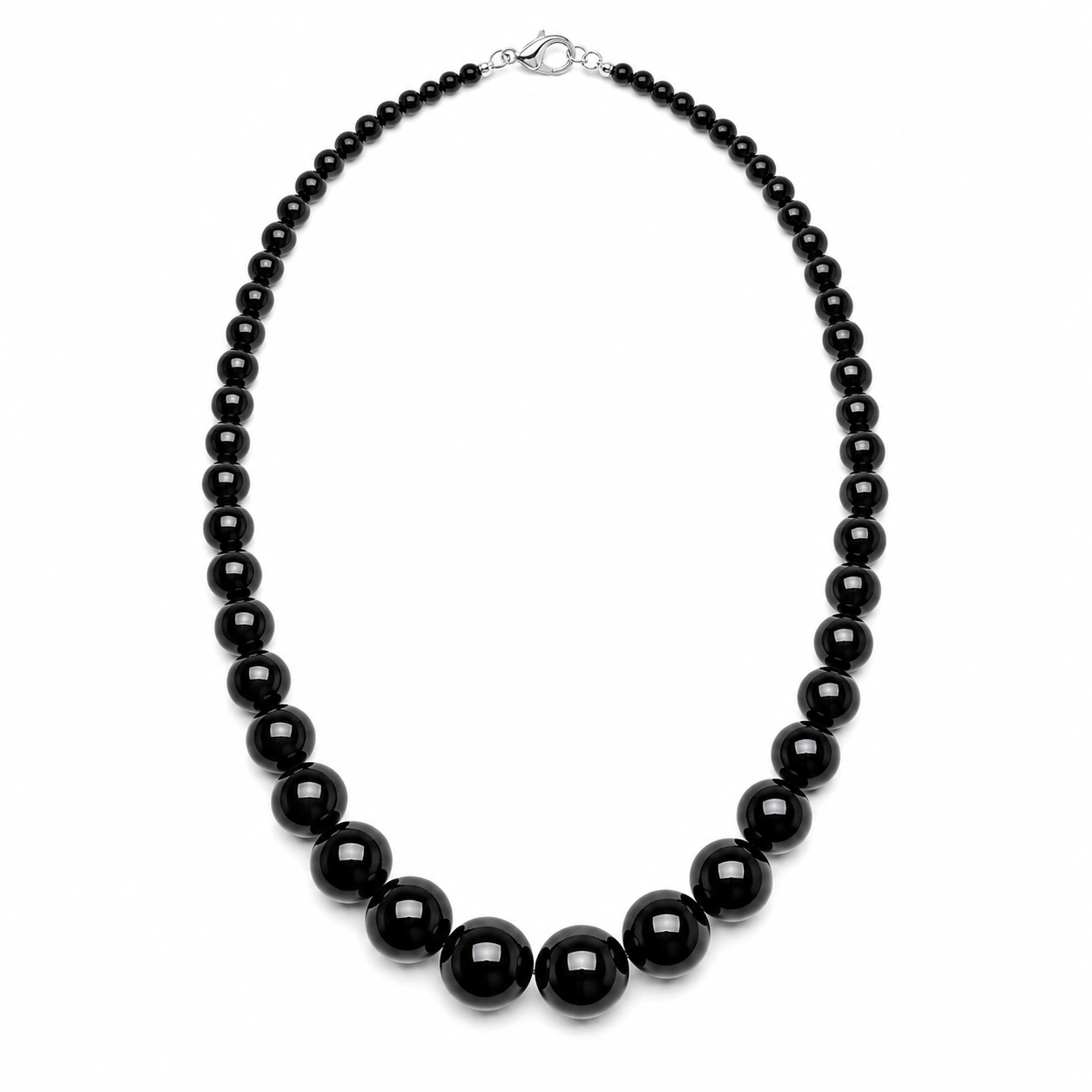 Schwarze Onyx-Perlenhalskette 45 cm mit Karabinerverschluss-ecoformia