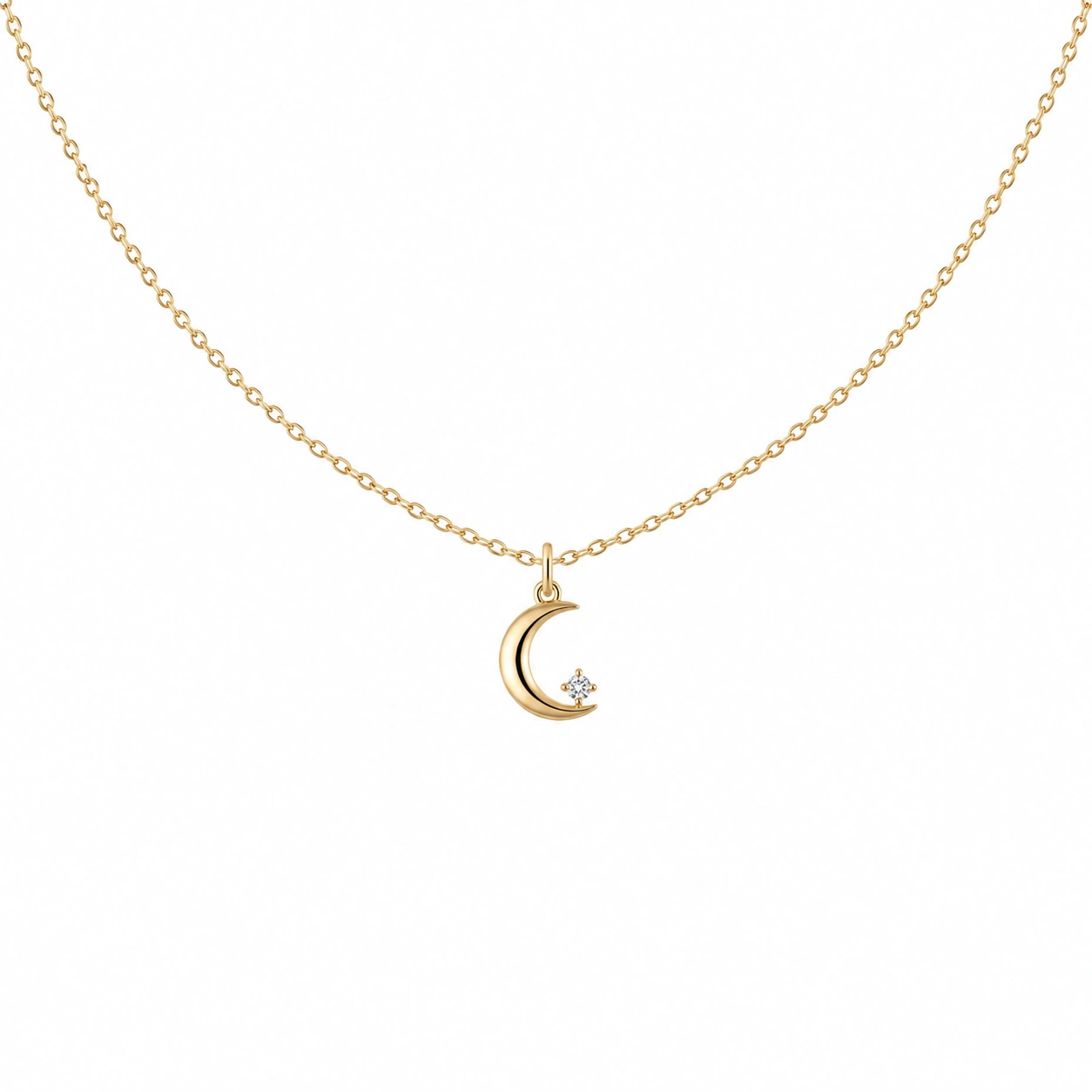 Goldene Halskette mit Mondanhänger und Zirkonia-ecoformia
