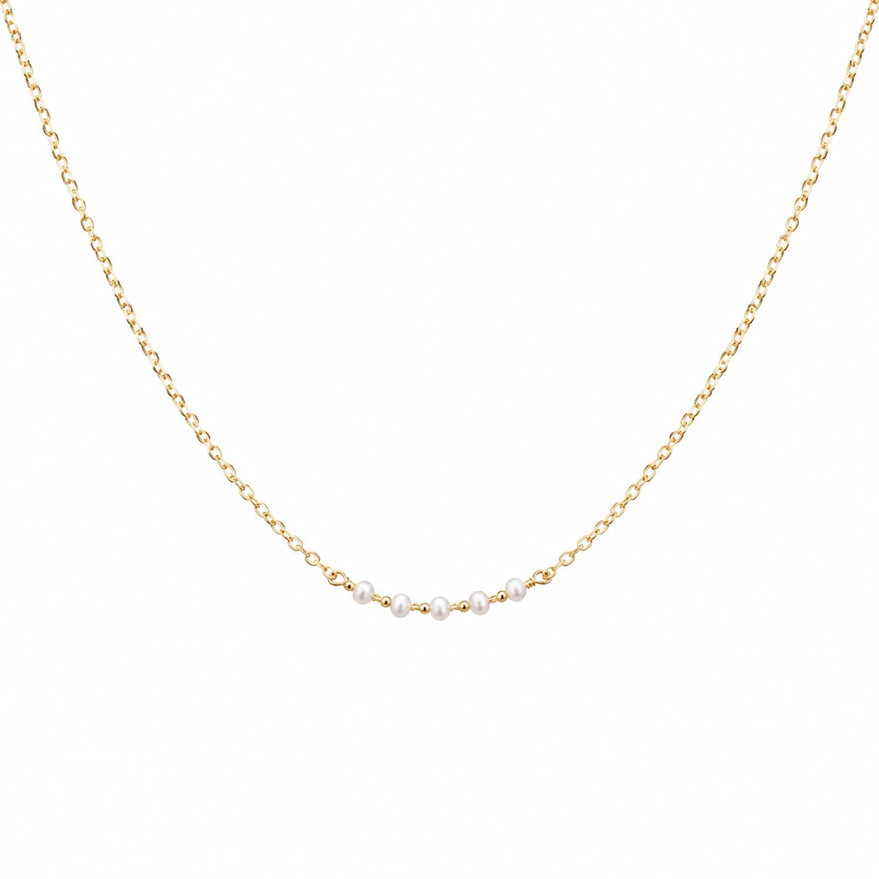 Elegante goldene Halskette mit weißen Perlen, 45cm-ecoformia