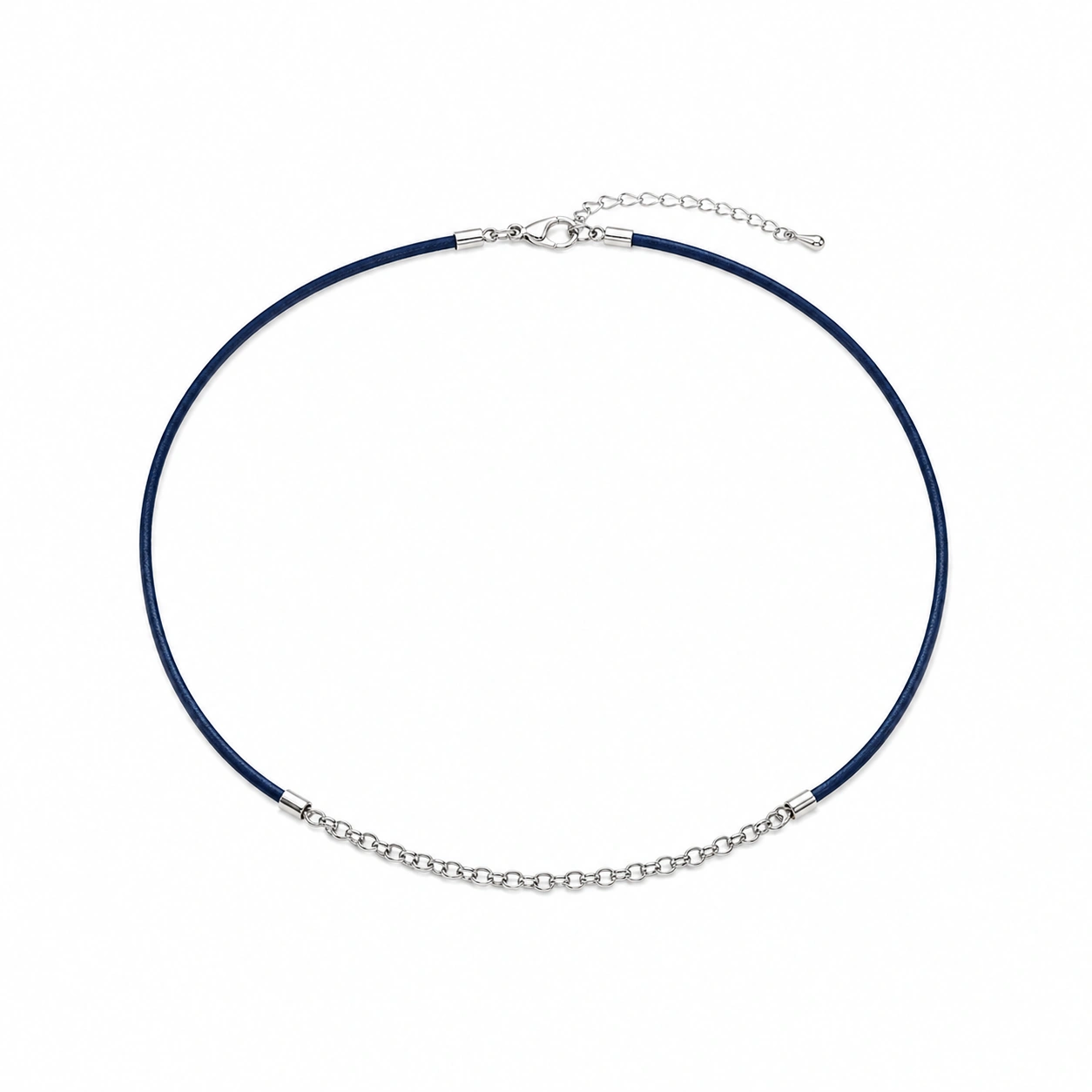 Elegante Halskette mit blauem Lederband und Silberkette-ecoformia