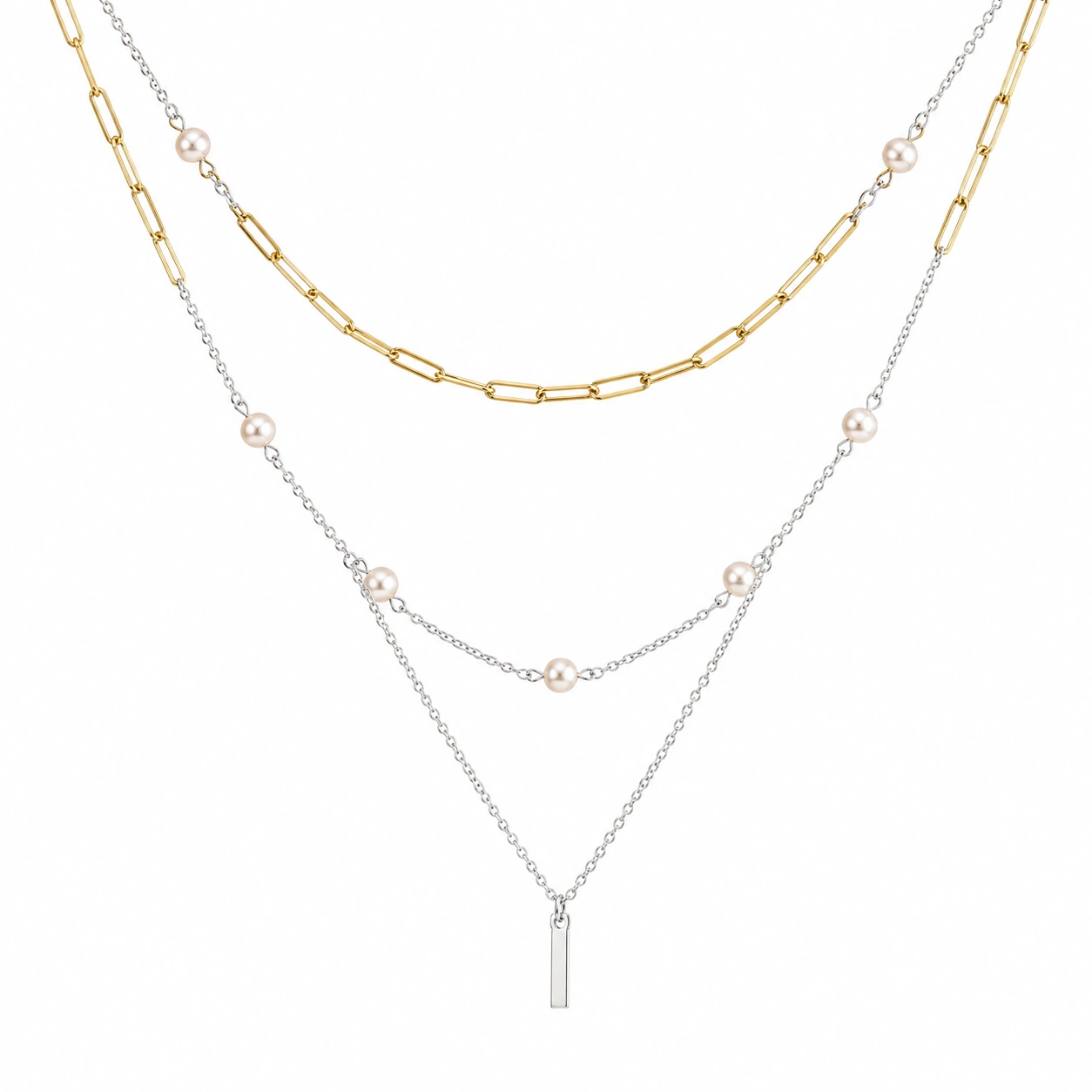 Gold-Silberne Halskette mit Perlen und Anhänger-ecoformia