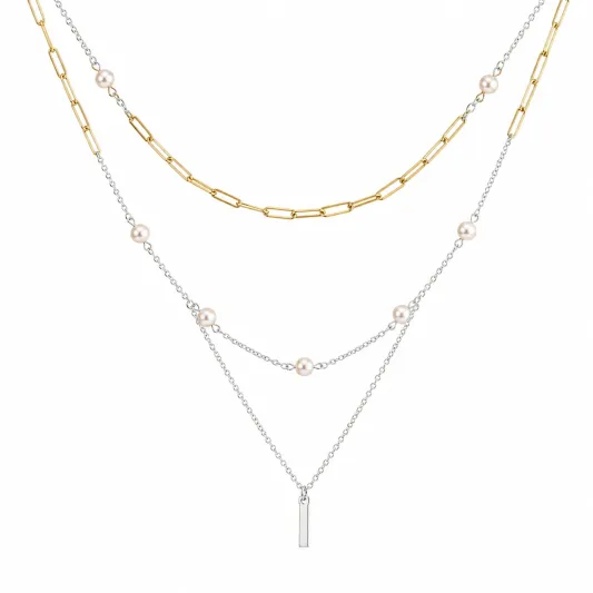 Gold-Silberne Halskette mit Perlen und Anhänger-ecoformia