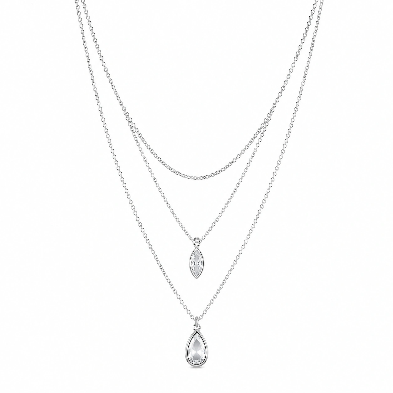 Dreifache Halskette mit Zirkonia-Tropfen, Silber-ecoformia