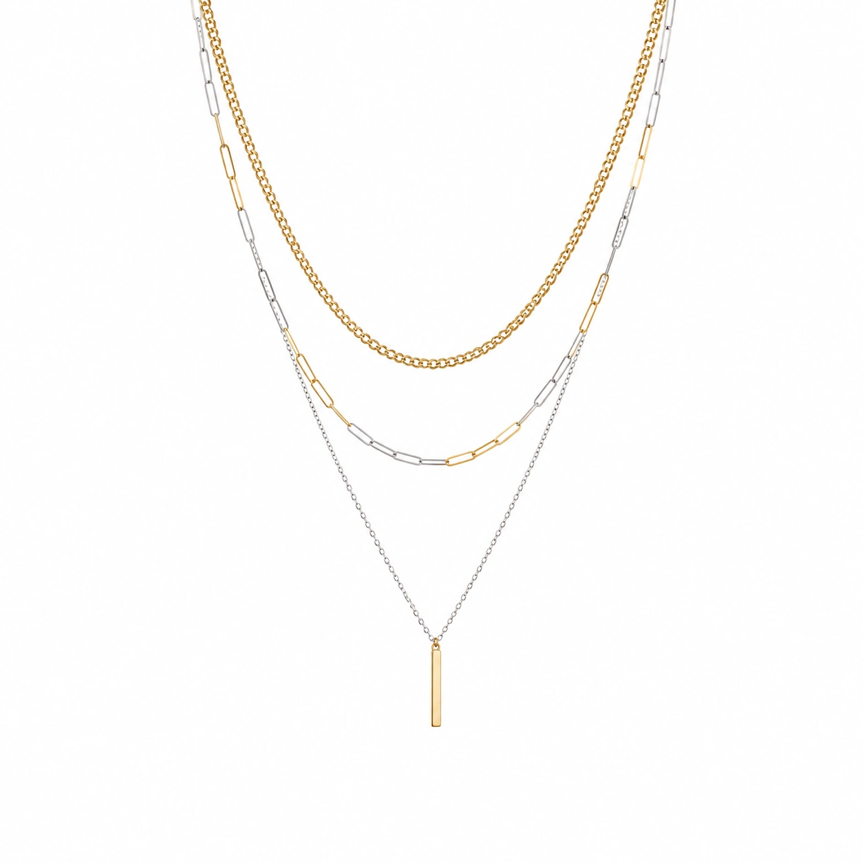 Damen Mehrschichtige Halskette Gold/Silber mit Stabanhänger-ecoformia
