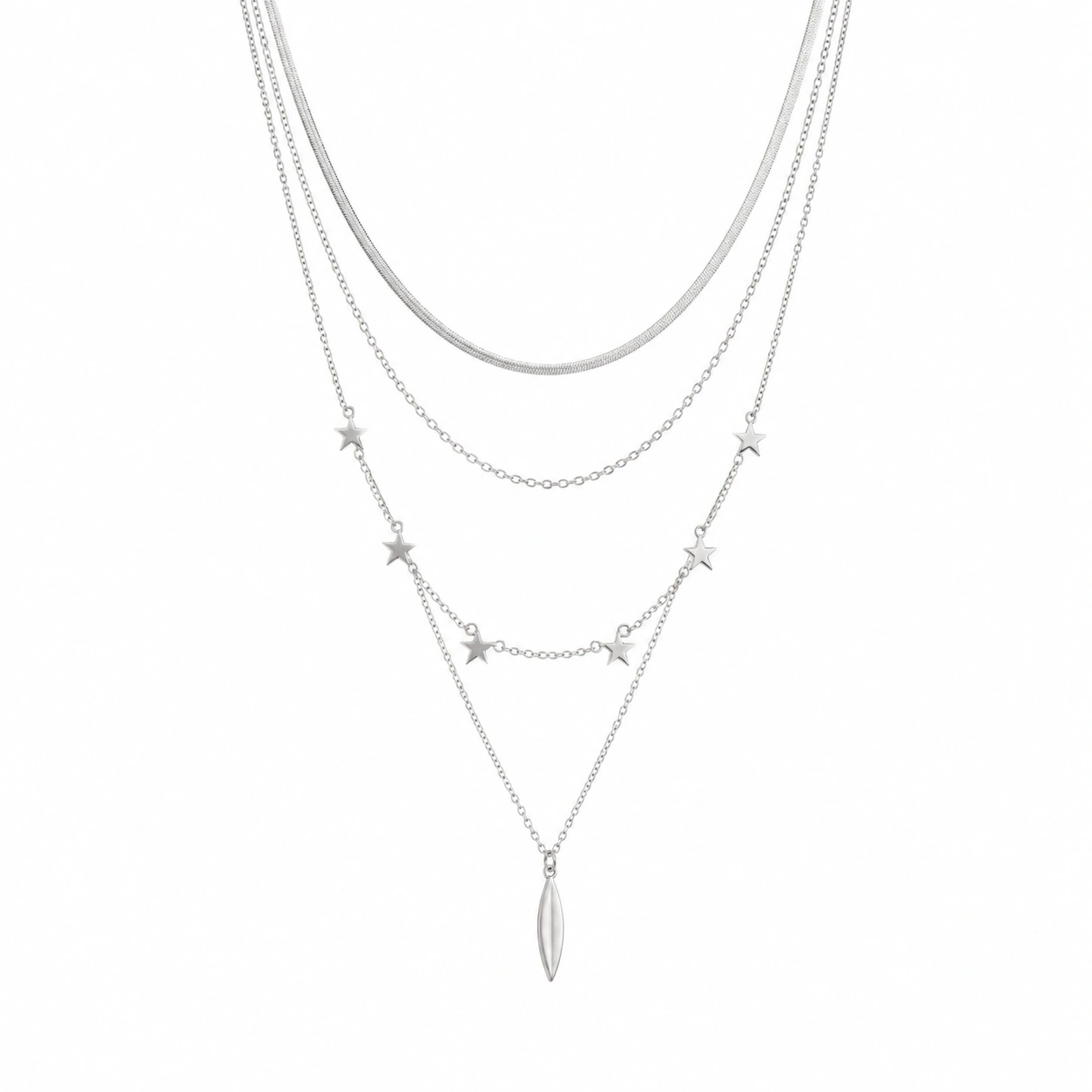 Vielschichtige Halskette mit Sternmotiven in Silber-ecoformia