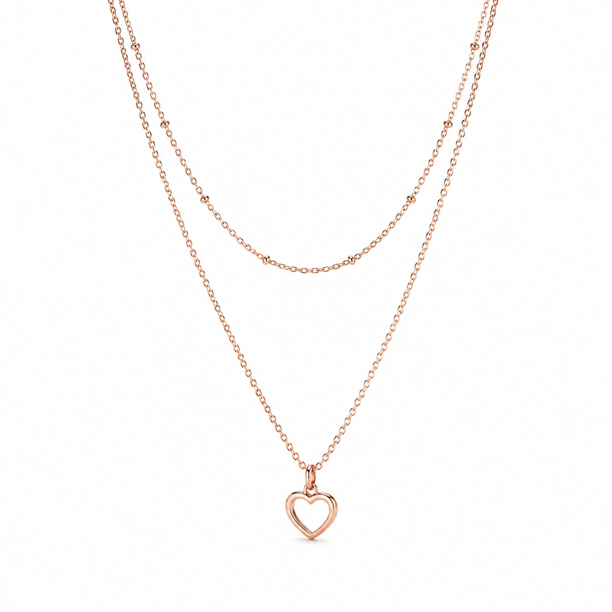 Zweireihige Roségoldkette mit Herzanhänger-ecoformia