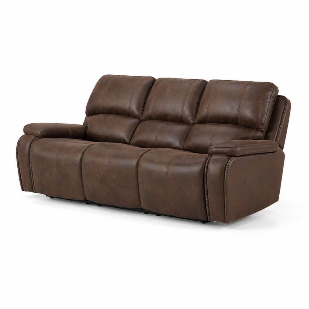Sofa trzyosobowa z brązowej skóry ekologicznej
