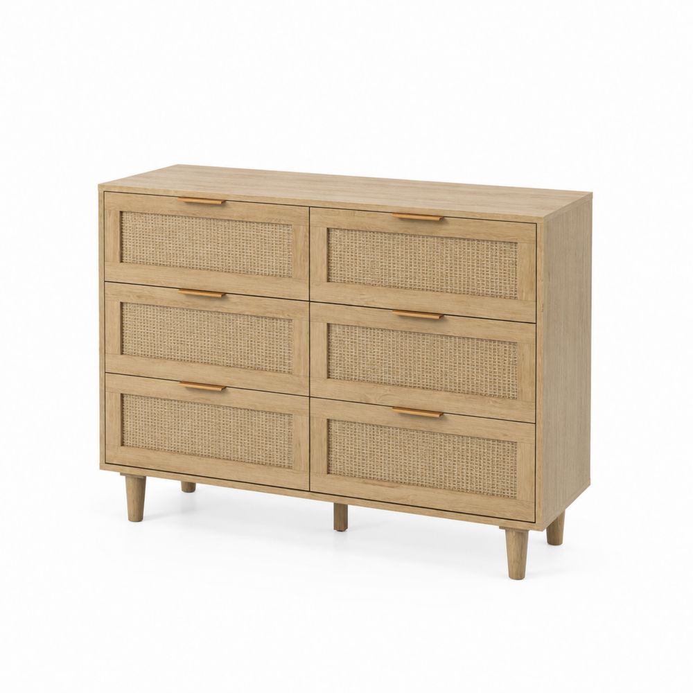 Komoda drewniana z rattanowymi frontami, 120x40x80 cm, Naturalny