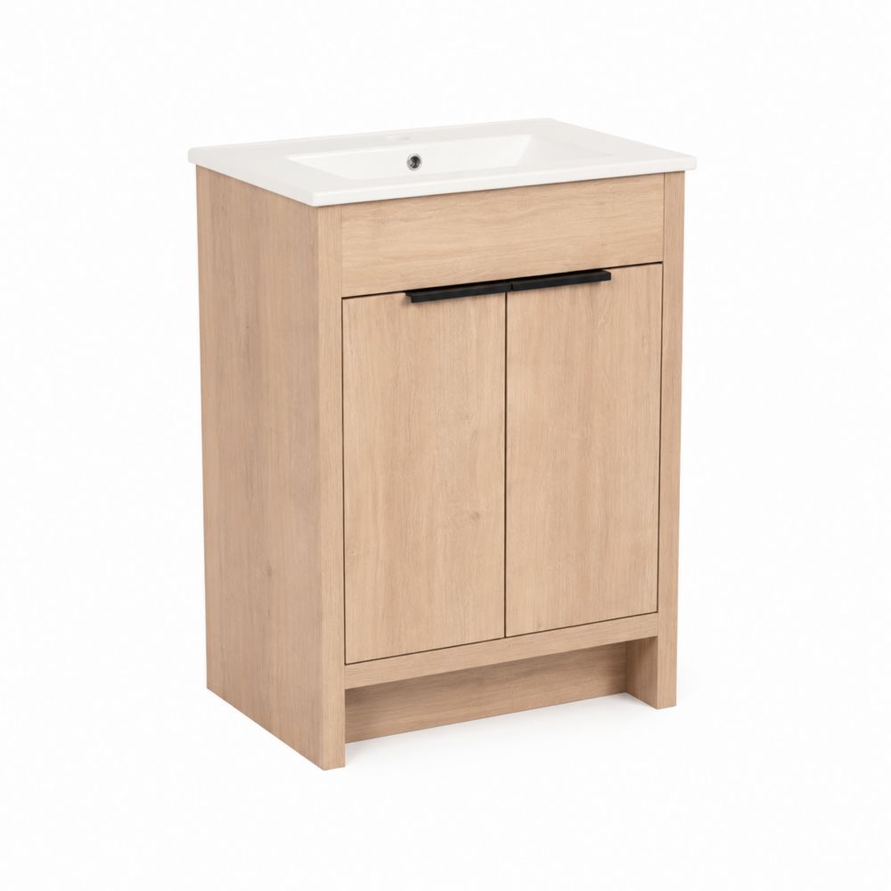 Szafka pod umywalkę 50x40x80 cm dąb MDF z metalowym uchwytem