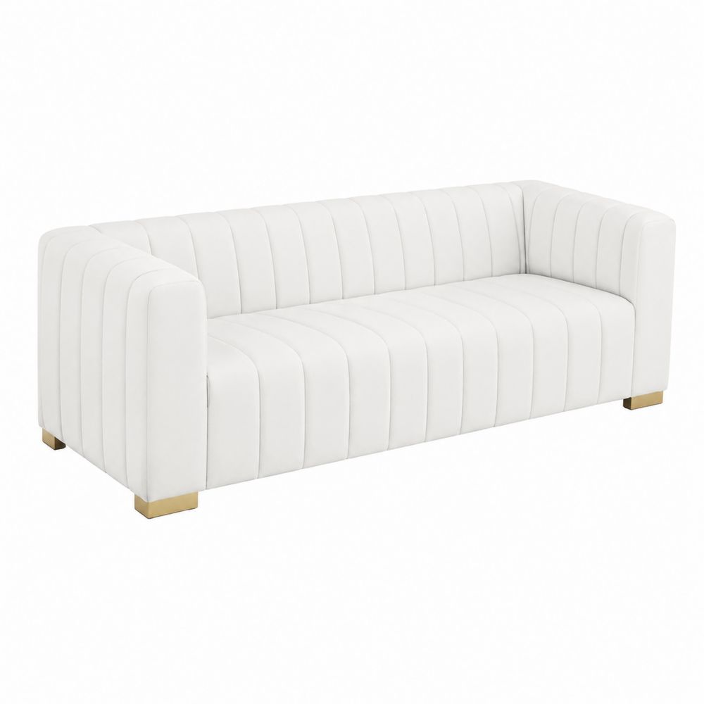 Sofa skórzana biała z elementami złotymi