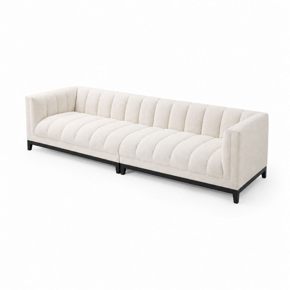 Sofa tkaninowa beżowa z ramą drewnianą