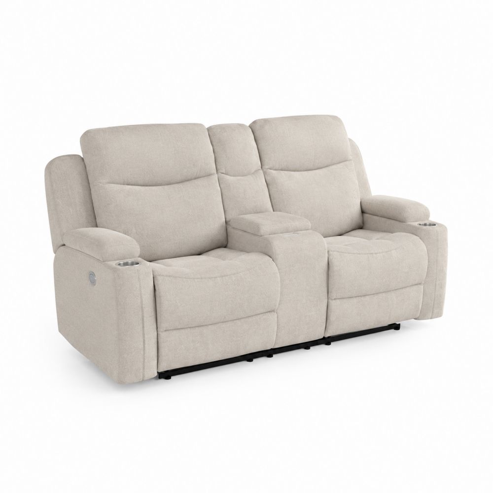 Beżowa sofa dwuosobowa z poliestru z uchwytami na kubki