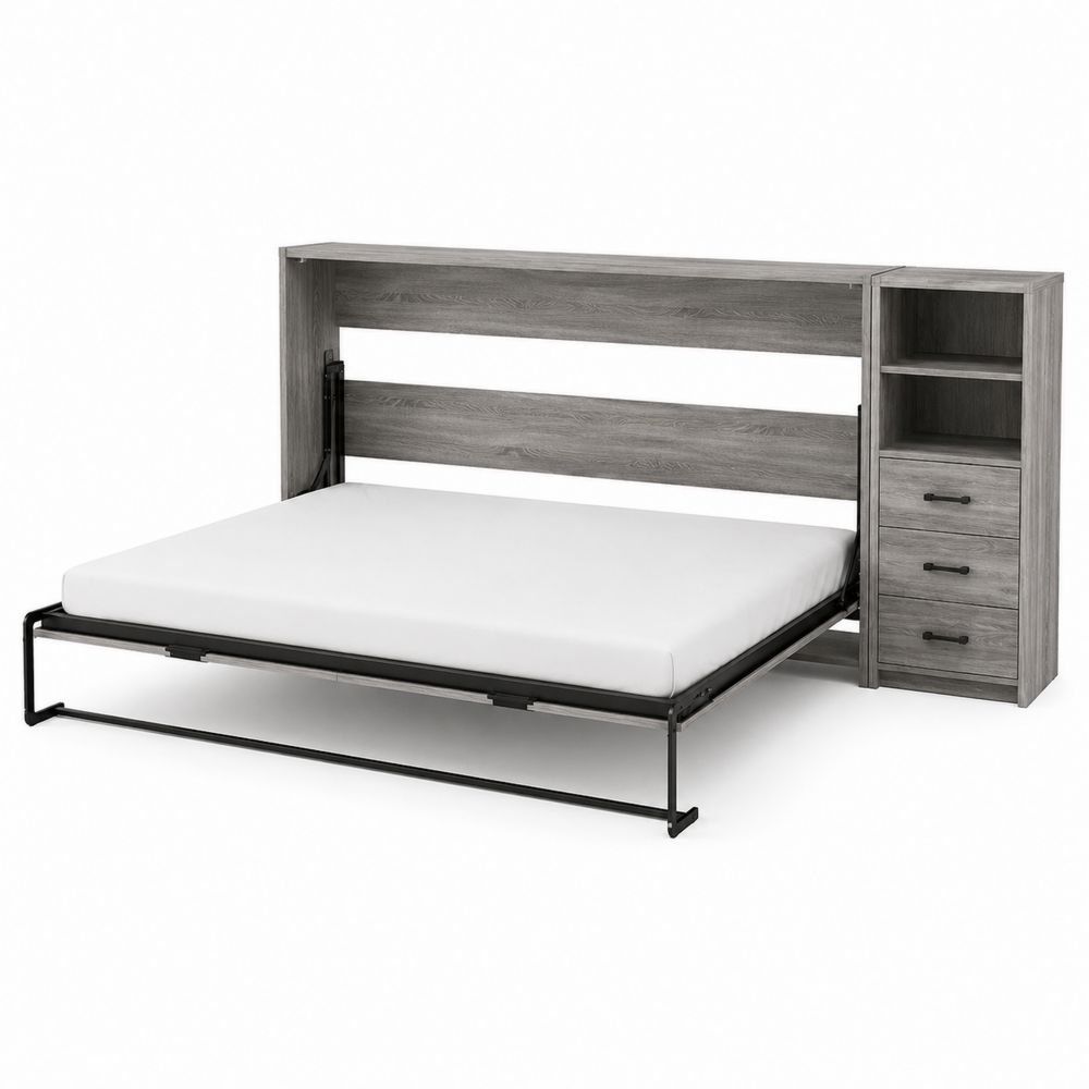 Łóżko składane z półkami i szufladami 200x140 cm drewno i metal