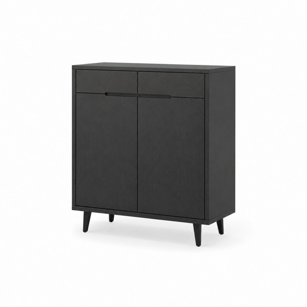 Szafka na buty czarna z płyty MDF i drewna 80x35x90 cm