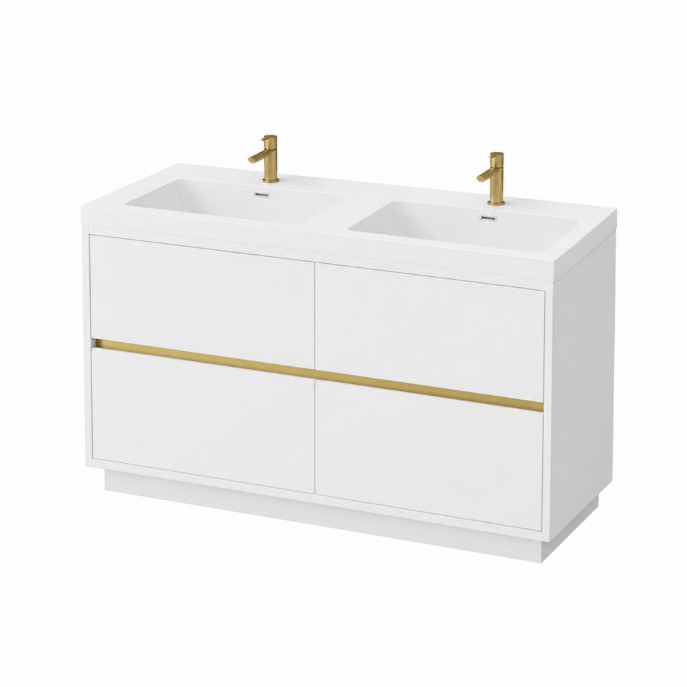Szafka pod umywalkę podwójną z MDF Biały/Złoty 120x80x50 cm