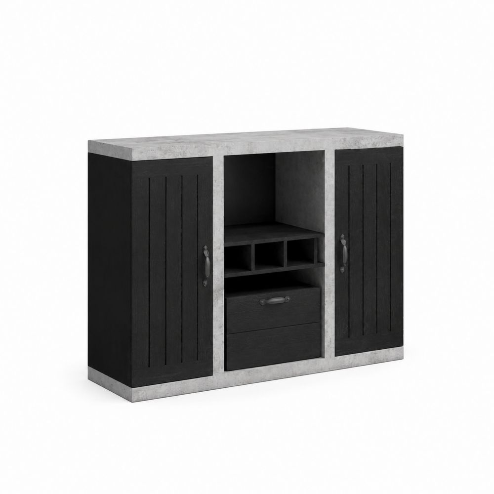 Szafka z betonu architektonicznego i drewna czarno-szara