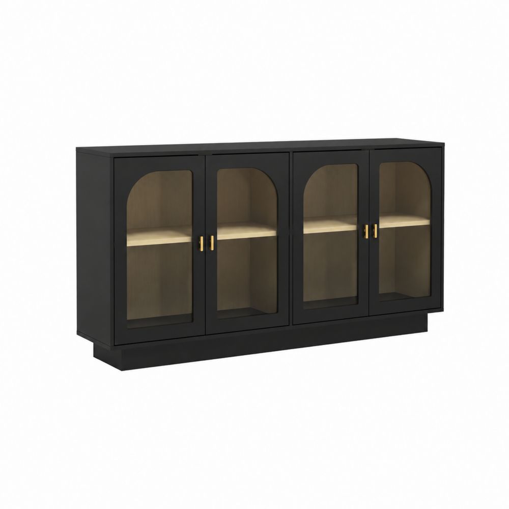 Kredens z drzwiami szklanymi z czarnej płyty MDF 140x40x90 cm