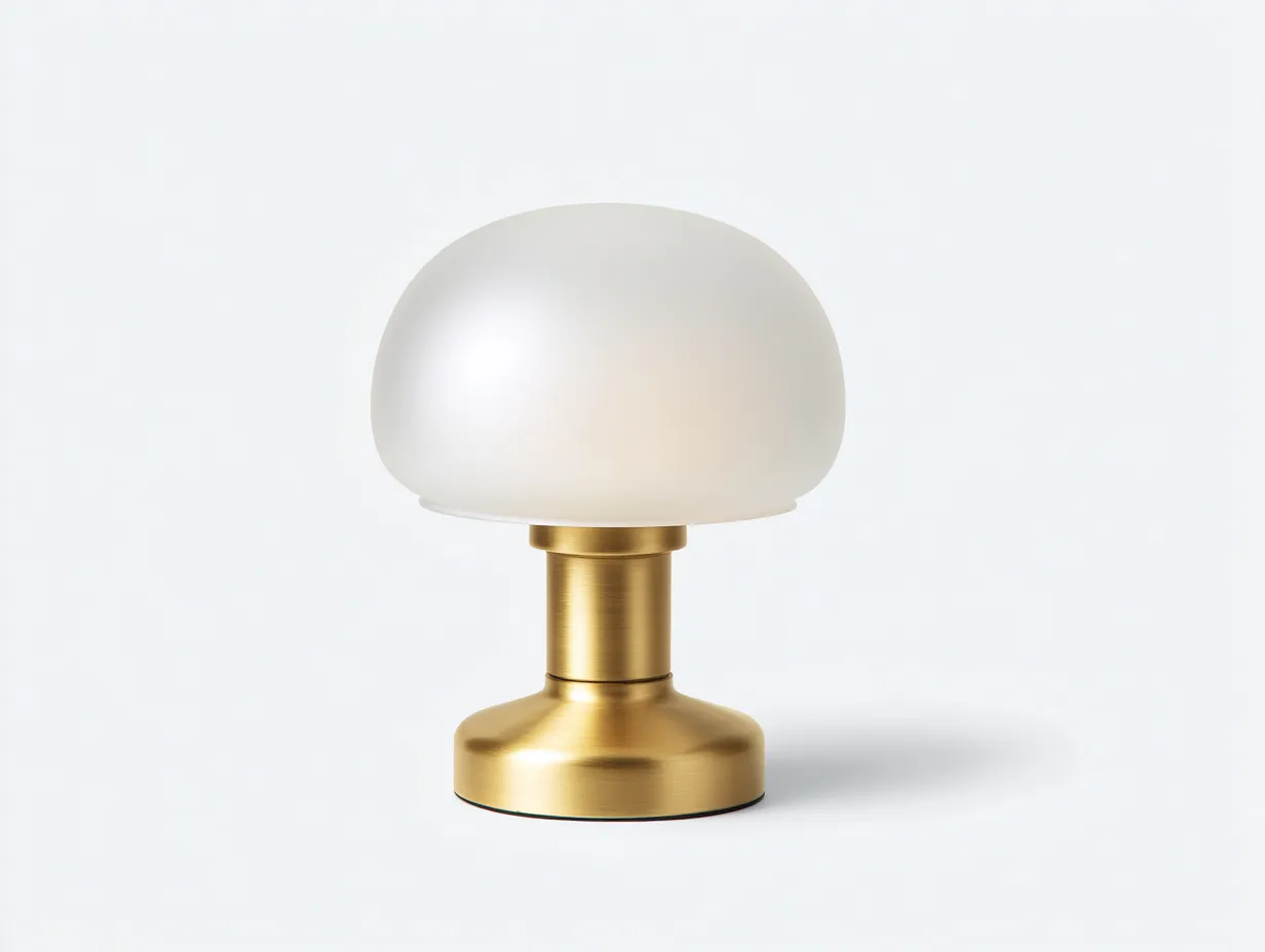 Tischlampe 24x24x31 cm - Metall und Glas - messingfarben und opalweiß - kleine Pilzleuchte für das Schlafzimmer-Liralydecor