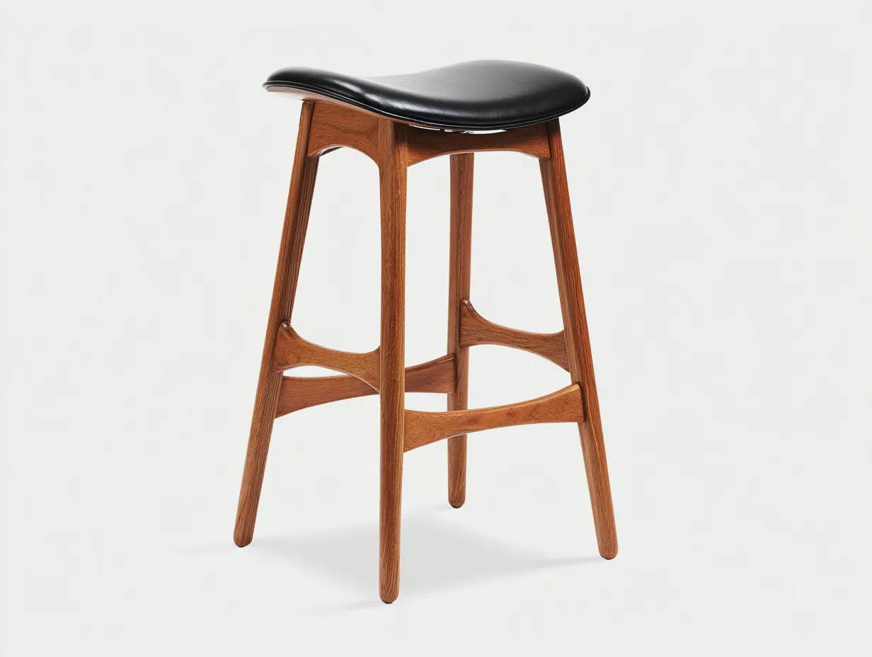 Barhocker 46x43x78 cm - Schwarz und Walnuss - Mid-Century Holzhocker mit gepolsterter Sitzfläche