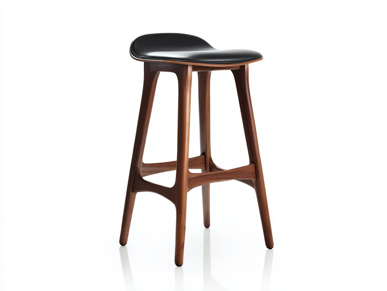 Barhocker 48x45x80 cm - Schwarz und Nussbaum - eleganter Holzhocker mit konturierter Sitzfläche