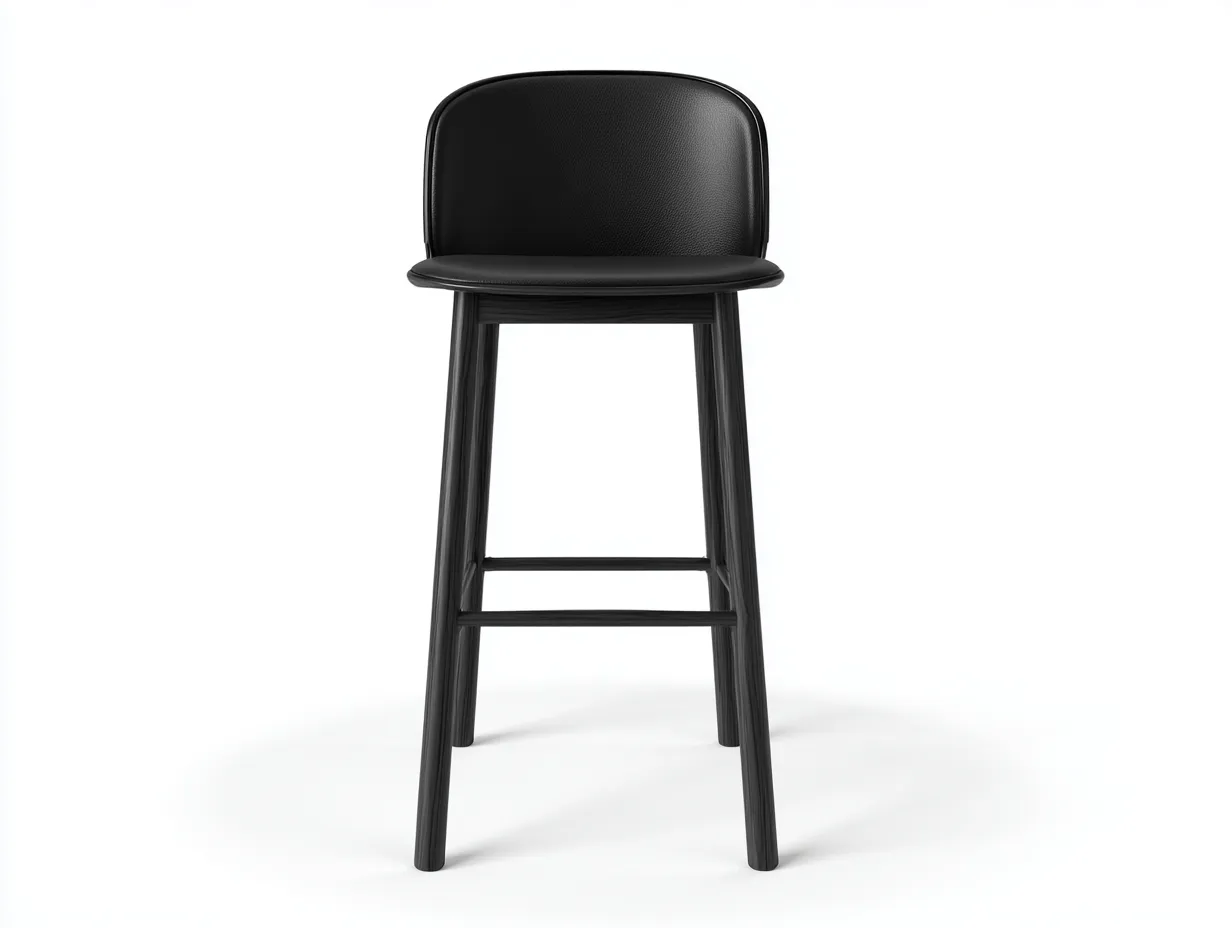 Barhocker 48x45x96 cm - Schwarz - gepolsterter Hocker mit Rückenlehne und schwarzem Holzgestell