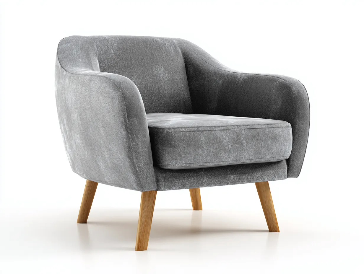 Sessel 86x80x84 cm - Samtstoff und Holz - grau und natur - eleganter Wohnzimmer-Sessel mit geschwungenen Armlehnen-Liralydecor