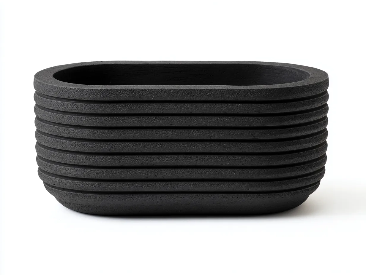 Blumentopf 80x38x36 cm - Kunststoff - schwarz - rechteckiger Pflanzkübel mit feinen Rundrippen für Terrasse und Garten-Liralydecor