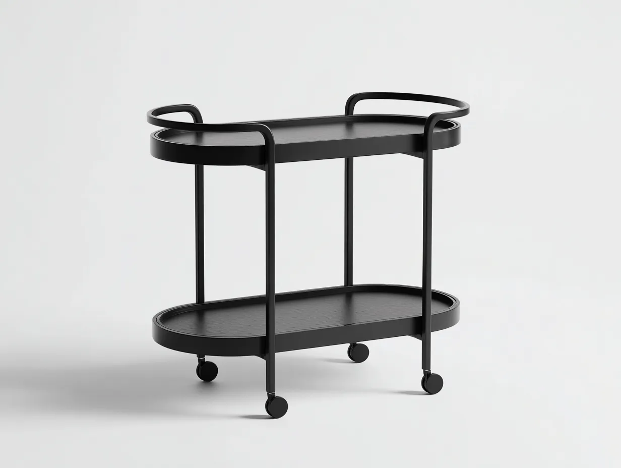 Küchenwagen aus Metall 76x40x84 cm - Schwarz - für die Küche - zweistufig mit Griffrahmen und Rollen