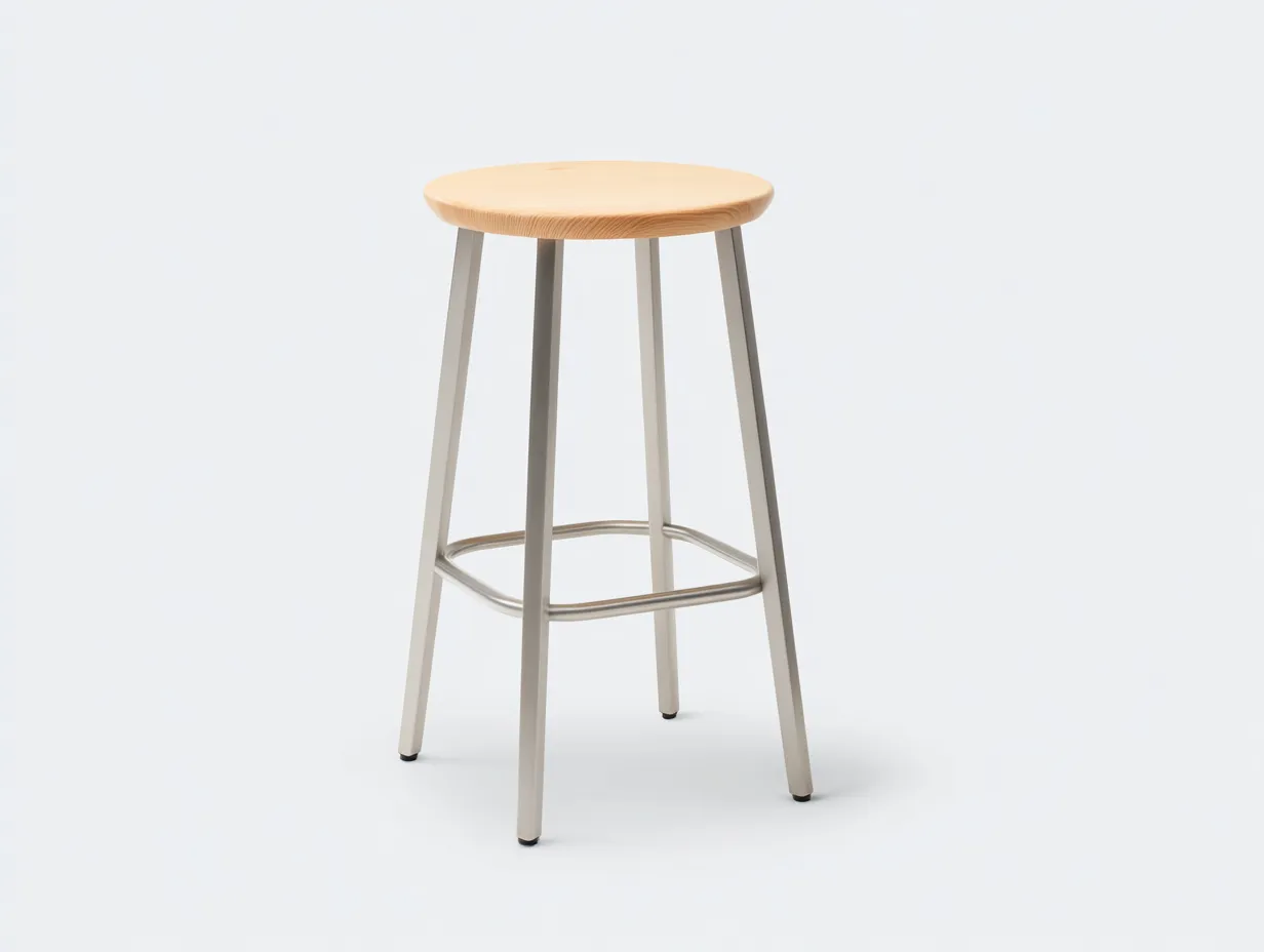 Barhocker 42x42x76 cm - Naturholz und Grau - runder Hocker mit Metallgestell und Fußring
