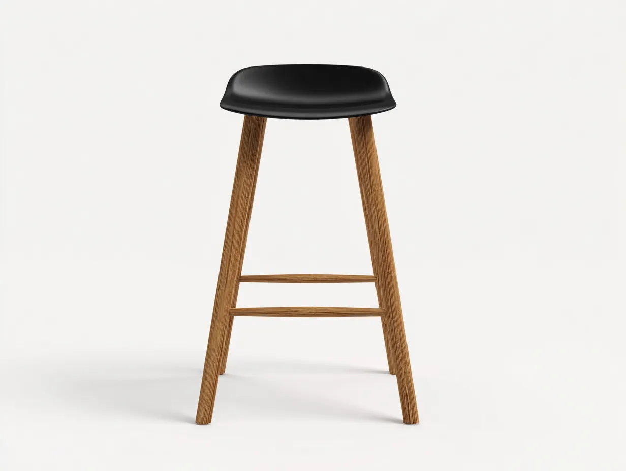 Barhocker 44x44x78 cm - Schwarz und Naturholz - kompakter Hocker mit runder Fußstrebe für Essbereich