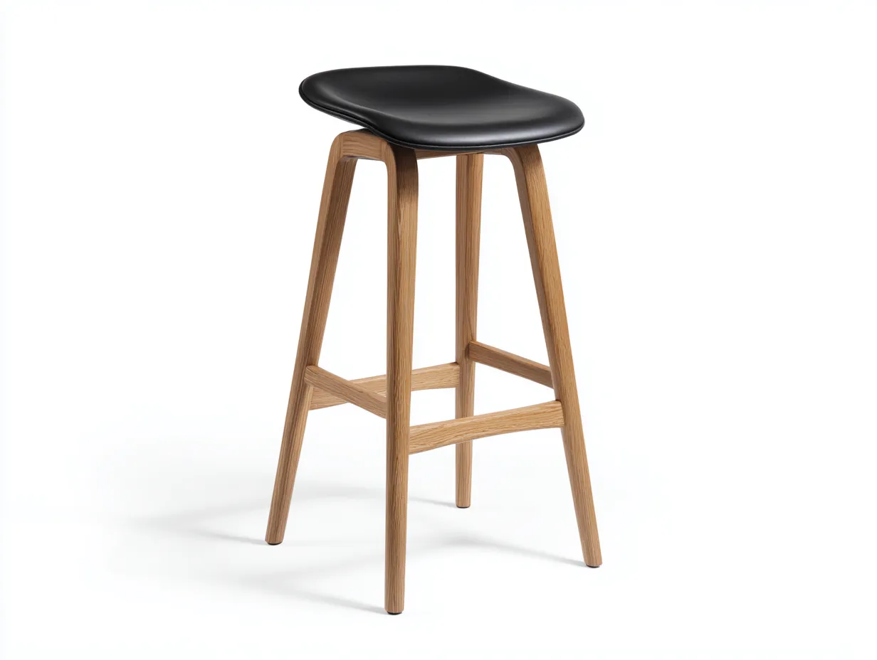 Barhocker 47x44x80 cm - Schwarz und Naturholz - moderner Küchenhocker mit breiter Sitzfläche und Holzrahmen-Liralydecor