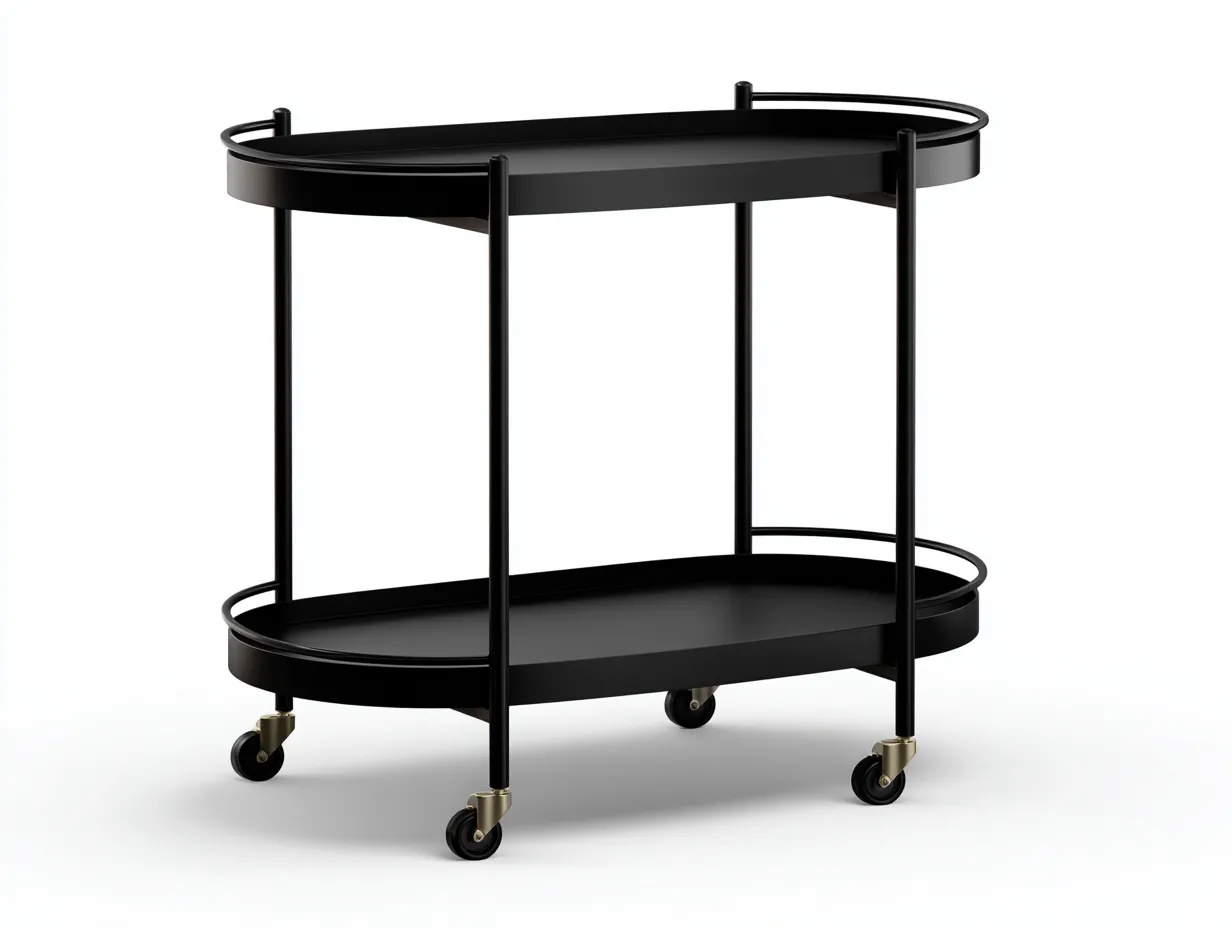 Küchenwagen aus Metall 82x43x85 cm - Schwarz und Gold - für die Küche - zweistöckig mit ovalen Ablagen und Rollen-Liralydecor