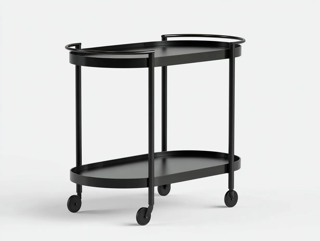 Küchenwagen aus Metall 80x42x85 cm - Schwarz - für die Küche - ovales Modell mit Reling und leichtlaufenden Rollen-Liralydecor