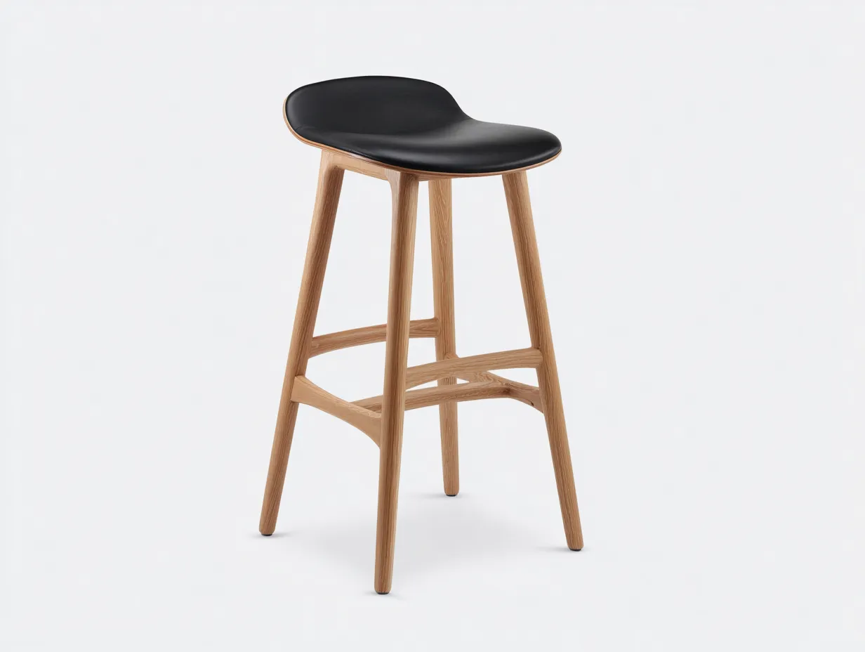 Barhocker 46x43x79 cm - Schwarz und Eiche - ergonomischer Tresenhocker mit gebogenem Sitz und Fußstreben-Liralydecor