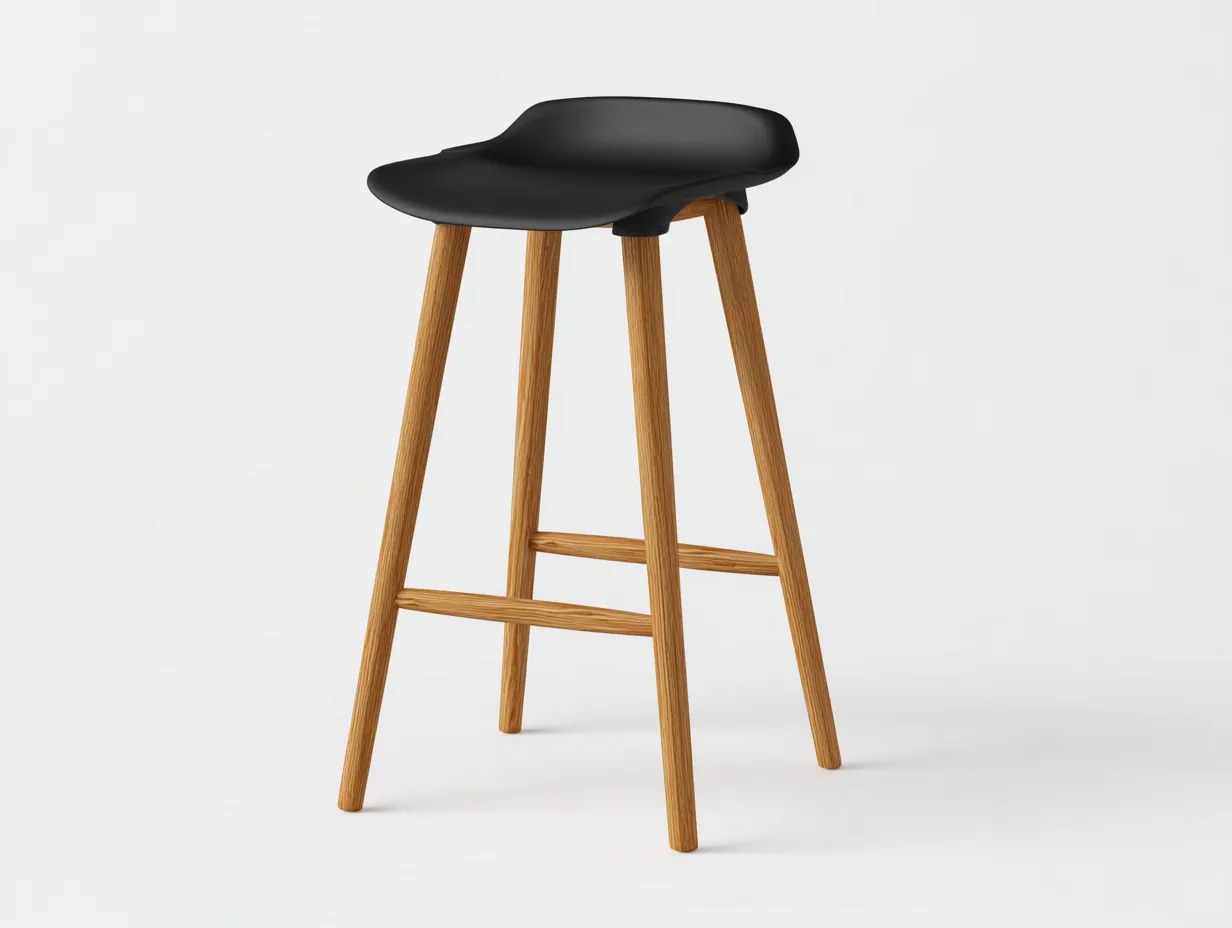 Barhocker 47x44x84 cm - Schwarz und Eiche - schlanker Tresenhocker mit Holzgestell und Fußablage