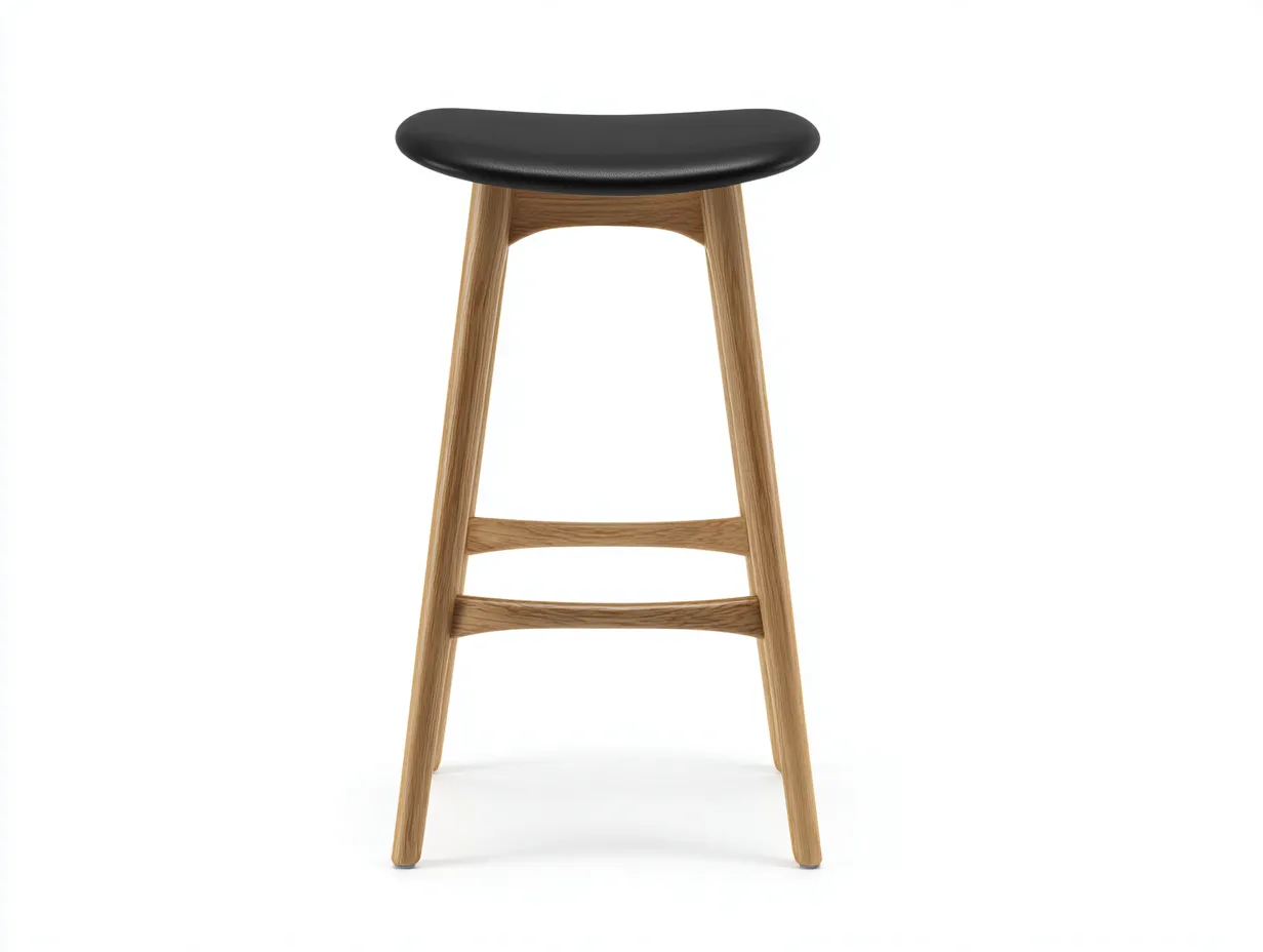 Barhocker 45x42x78 cm - Schwarz und Naturholz - gepolsterter Lederoptik Hocker mit Holzgestell