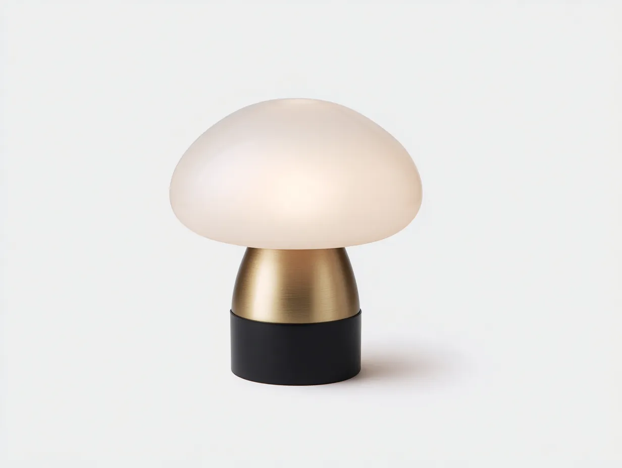 Tischlampe 22x22x28 cm - Metall und Glas - messingfarben und opalweiß - kleine Pilzlampe für das Schlafzimmer-Liralydecor
