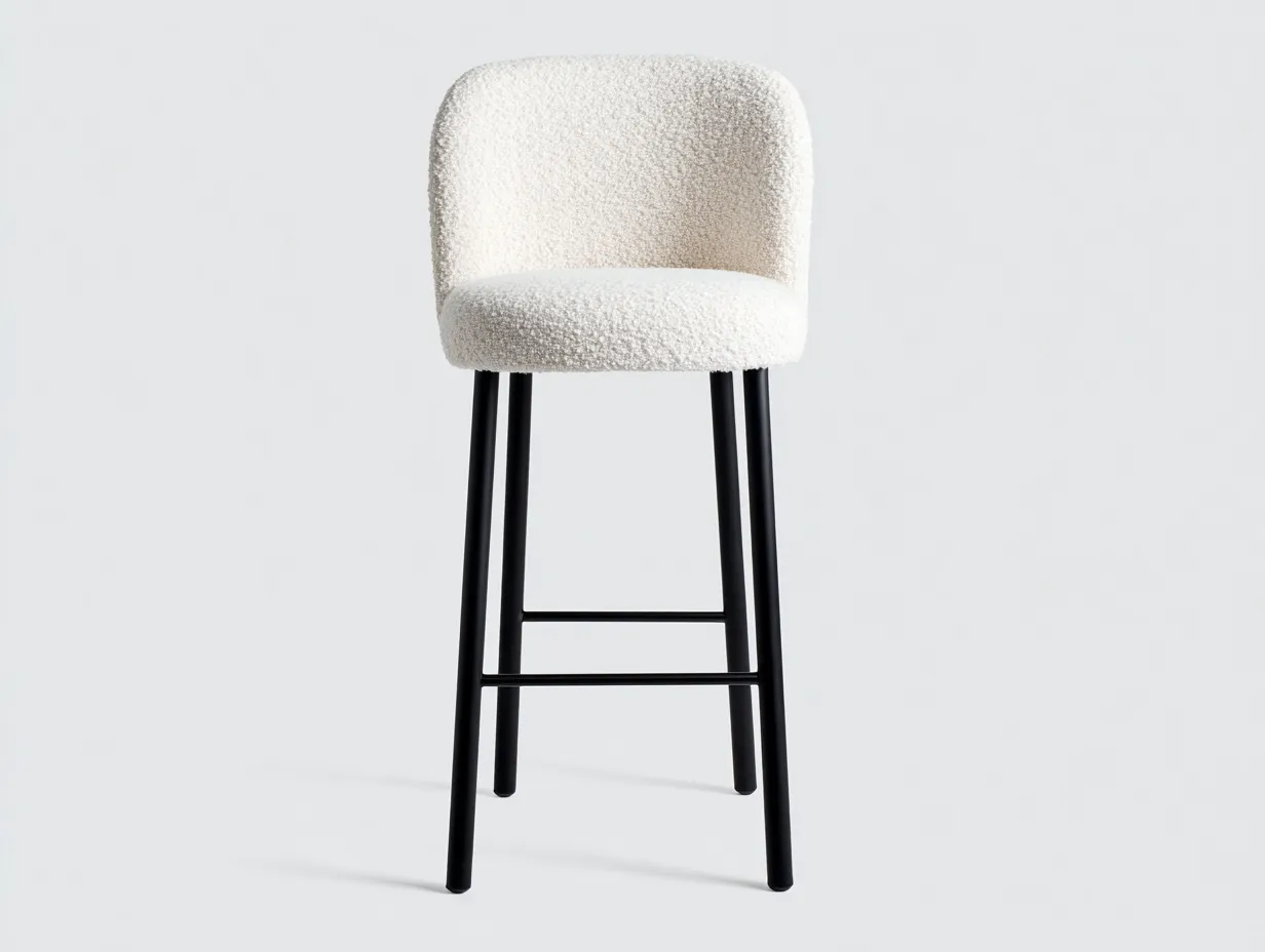 Barhocker 51x49x99 cm - Wollweiß und Schwarz - gepolsterter Bouclé Hocker mit Fußstrebe für Esszimmer-Liralydecor