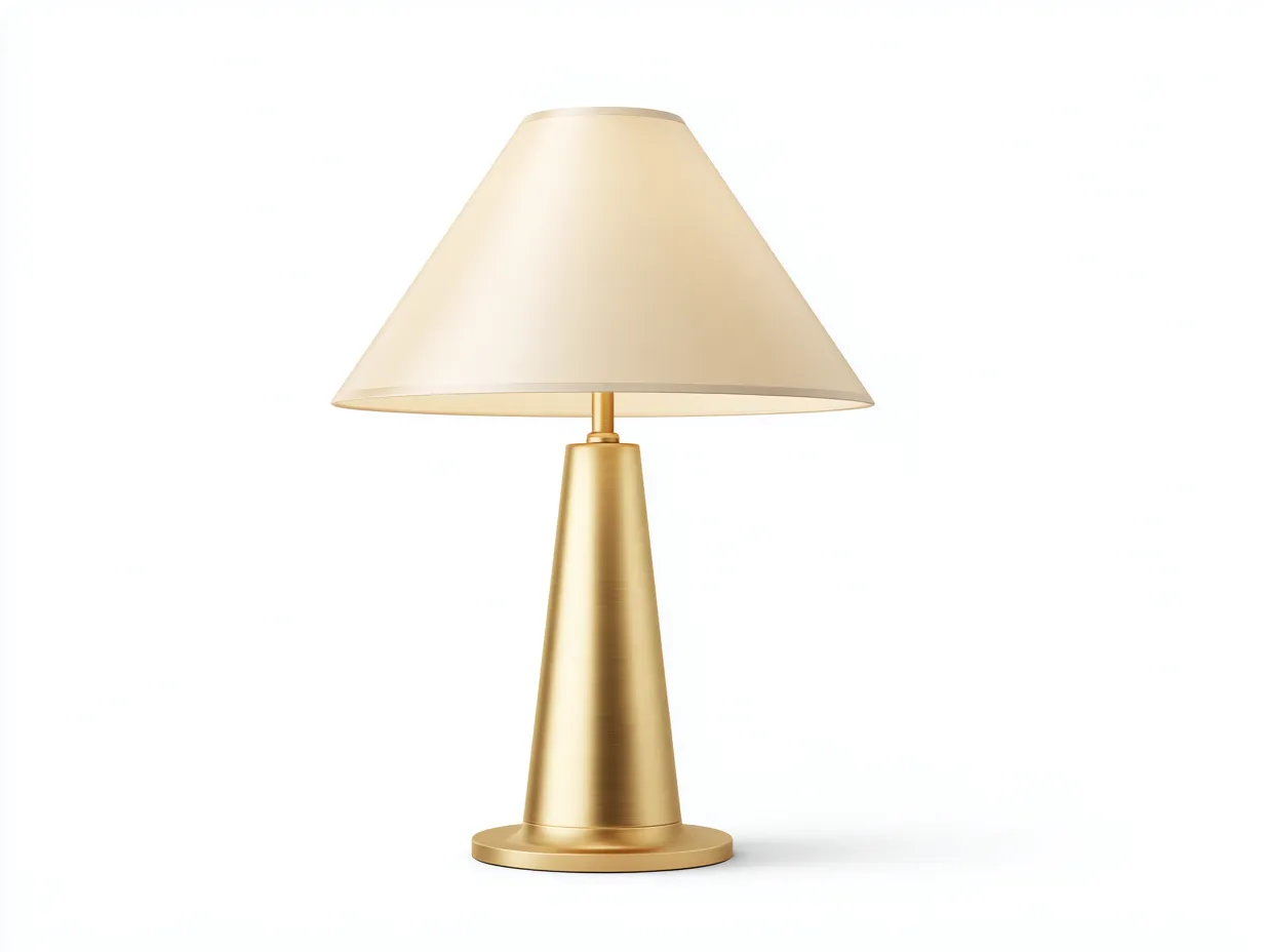 Tischlampe 30x30x46 cm - Metall und Textilschirm - goldfarben und weiß - kompakte Nachttischleuchte mit Kegelfuß-Liralydecor