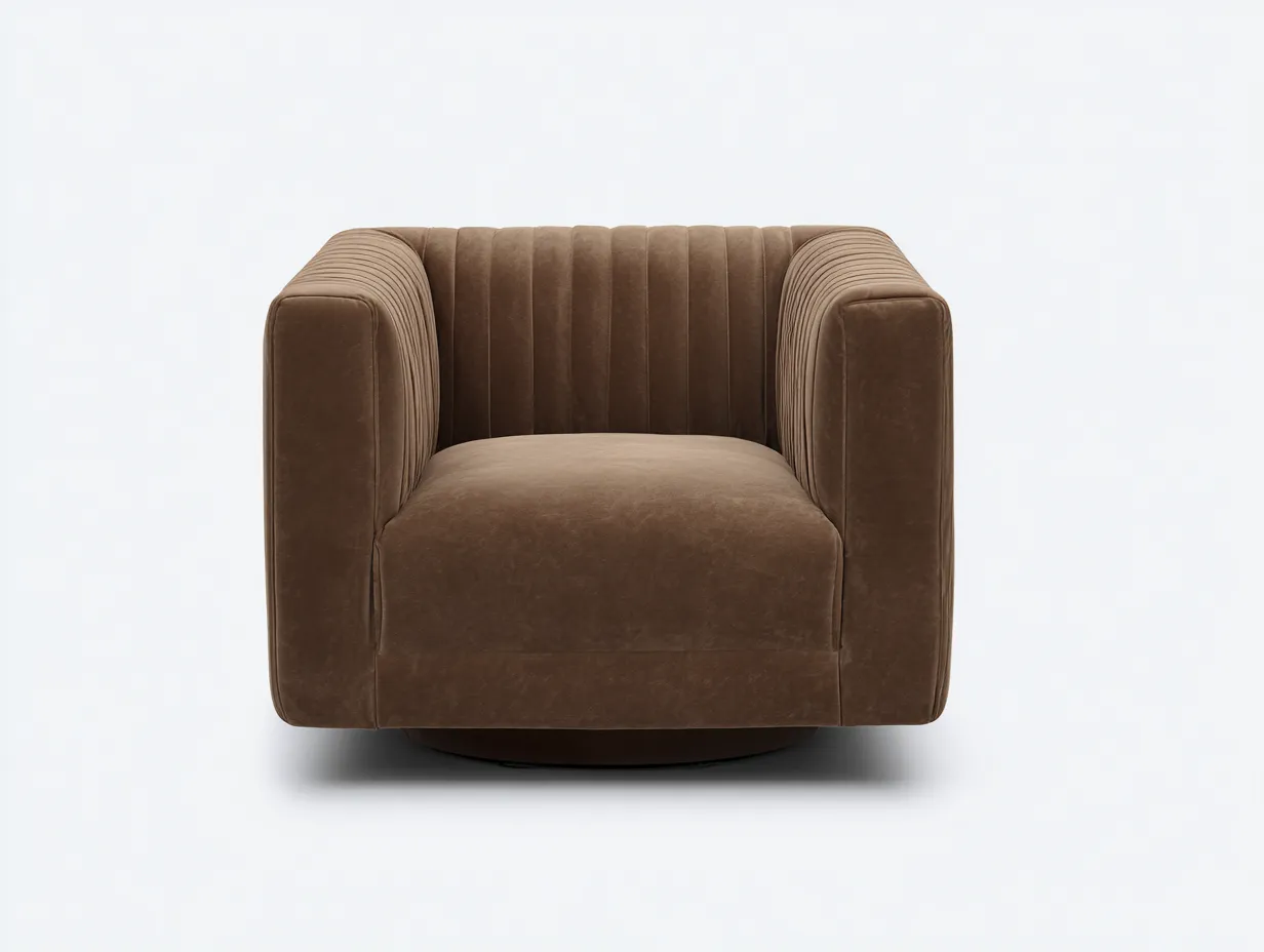 Sessel 95x92x76 cm - Samtstoff - braun - drehbarer Lounge-Sessel mit vertikaler Steppoptik