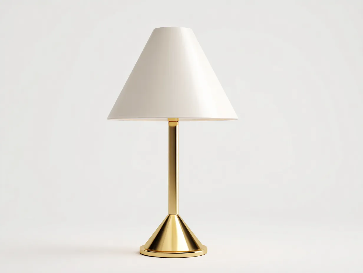 Tischlampe 35x35x54 cm - Metall und Textilschirm - gebürstetes Gold und cremeweiß - konische Schlafzimmerlampe mit breitem Schirm-Liralydecor