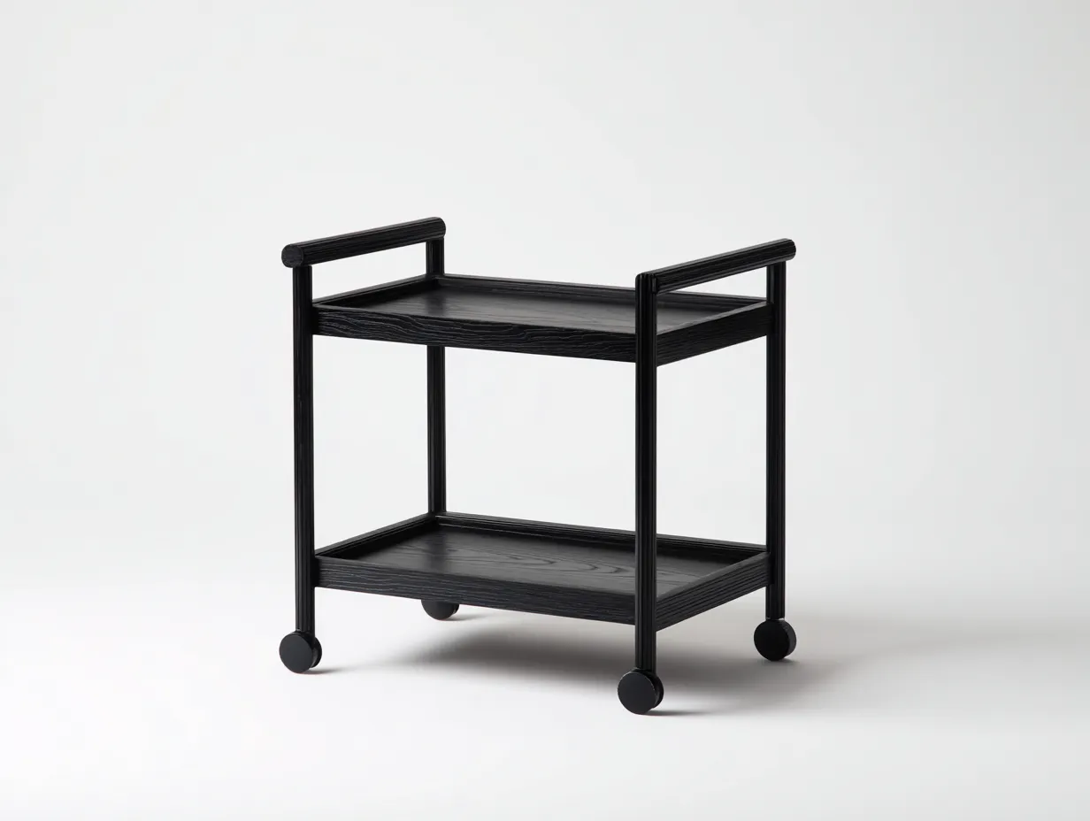 Küchenwagen aus Holz 58x36x72 cm - Schwarz - für die Küche - kompakter Servierwagen mit zwei Ebenen und Rollen-Liralydecor