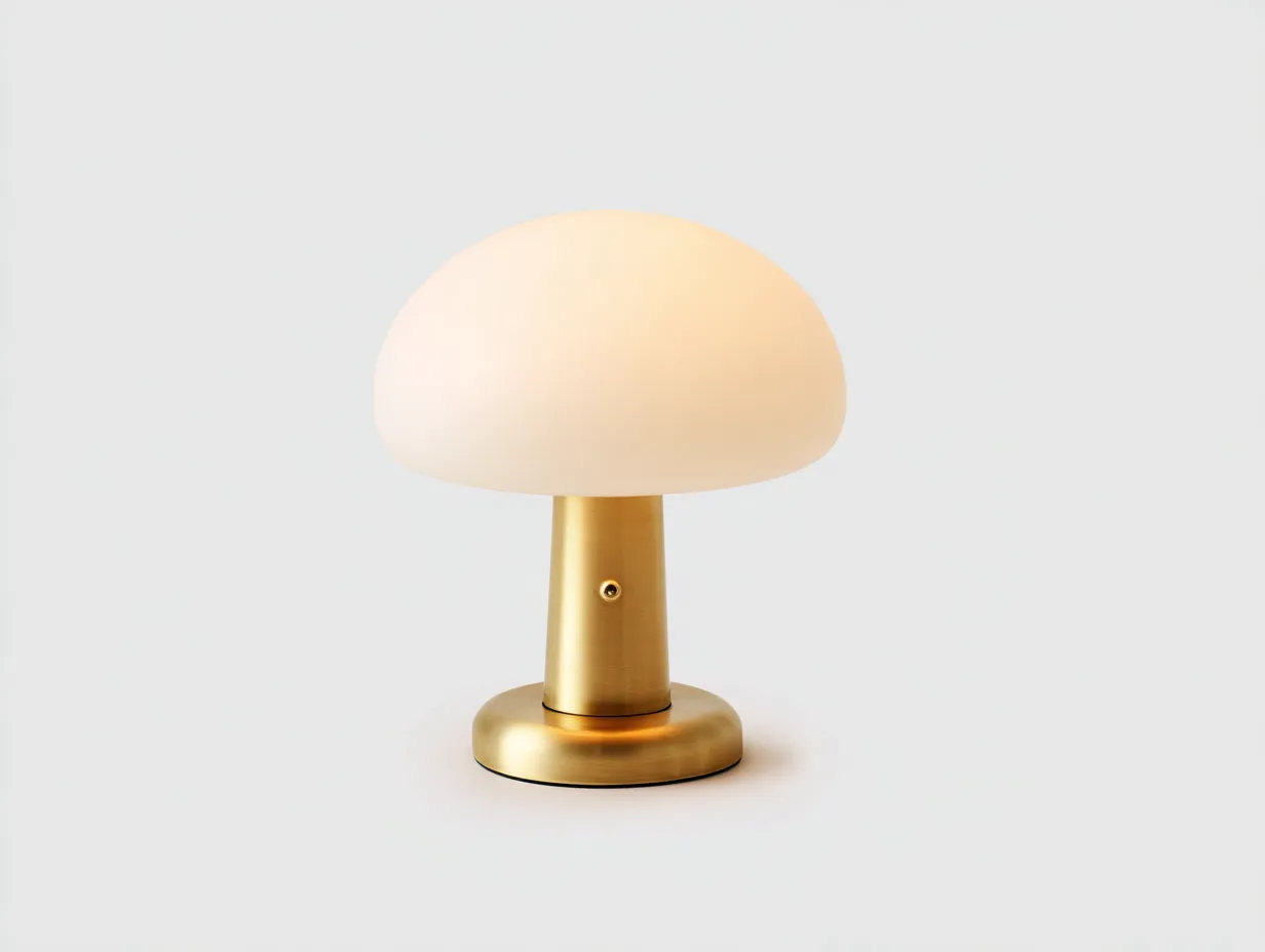 Tischlampe 27x27x32 cm - Metall und Glas - goldfarben und schwarz und opalweiß - moderne Pilzlampe für das Schlafzimmer-Liralydecor