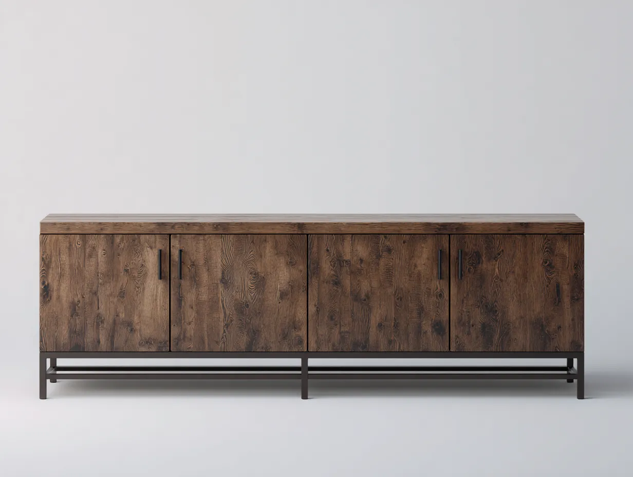 Sideboard aus Holzwerkstoff 200x45x82 cm - Dunkelbraun und Schwarz - für das Esszimmer - mit 4 Türen und erhöhtem Metallgestell-Sadironest