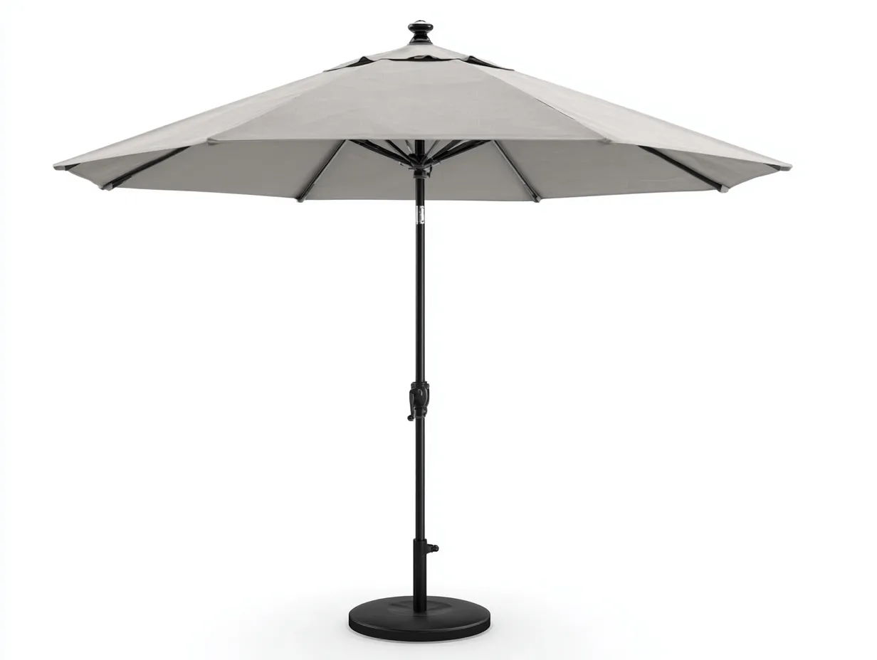 Sonnenschirm Aluminium 300x300x249 cm - Hellgrau - modern mit Kurbel und schwarzem Rundfuß für Patio-Sadironest