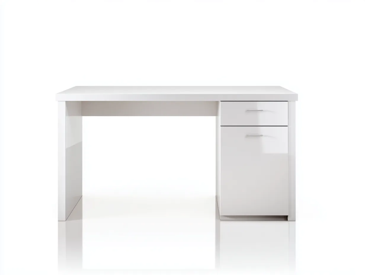 Schreibtisch 120x55x76 cm - Holzwerkstoff und Metall - weiß und silber - mit Hochglanzfront und Kufenbeinen für das Büro-Sadironest