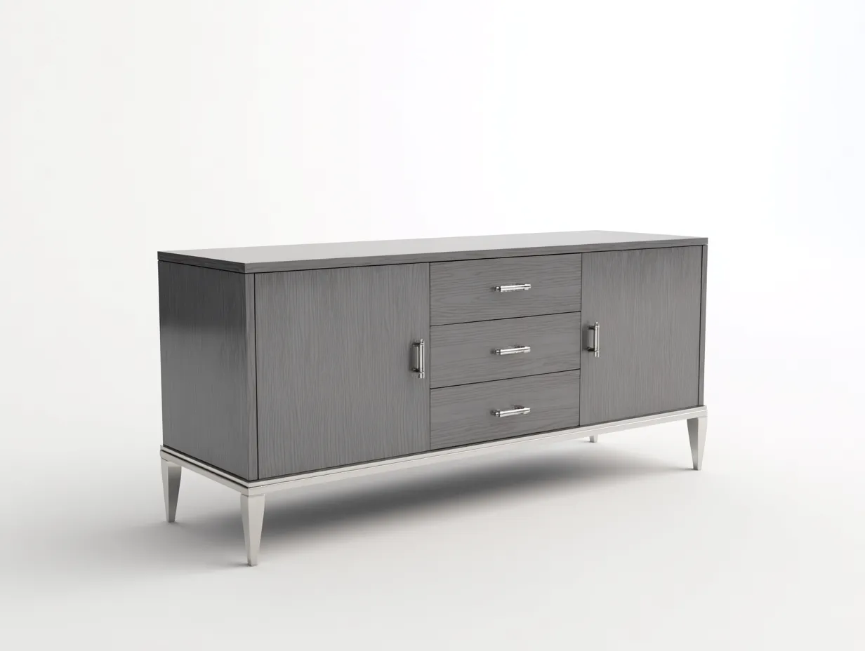 Sideboard aus Holzwerkstoff 175x44x80 cm - Grau und Silber - für das Esszimmer - mit 2 Türen 3 Schubladen und klarer Linienführung-Sadironest