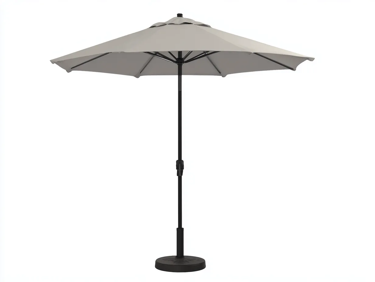 Sonnenschirm Holzoptik 300 x 300 x 246 cm - Hellgrau - mit Kurbel und quadratischem Sockel für Garten und Terrasse-Sadironest