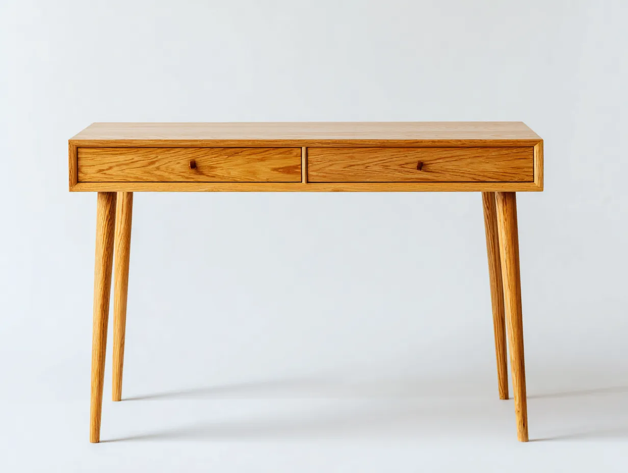 Schreibtisch 120x55x76 cm - Massivholz - natur - mit zwei Schubladen im Mid-Century-Stil für das Büro-Sadironest